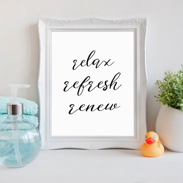 Bathroom Modern Decor Wall Art Print Relax Refresh Renew Quote Inside Relax Wall Art (View 2 of 20)