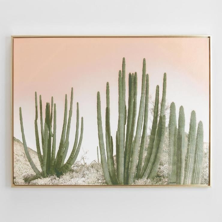 Cactus Warm Sky Gold Frame Art Within Cactus Wall Art (Photo 5 of 20)