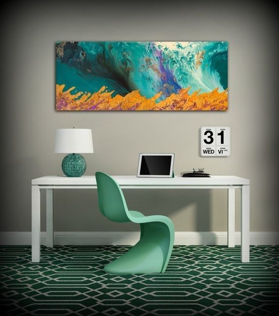 Canvas Print Wall Decor Large Abstract Wall Art Teal And Orange Pertaining To Oversized Teal Canvas Wall Art (Photo 20 of 25)
