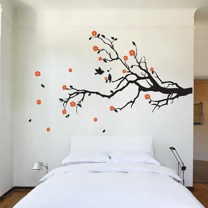 Cherry Blossom Tree Branch With Birds Vinyl Wall Art Decal In Cherry Blossom Wall Art (Photo 1 of 25)