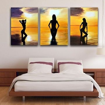 China 3pcs Abstract Canvas Oil Painting Hand Painted Girl Framed Within Popular Wall Art (Photo 20 of 20)