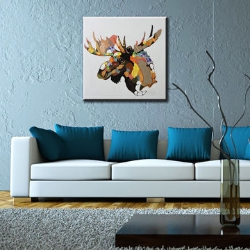 China Hand Painted Moose Head Canvas Oil Painting Wall Art Home Pertaining To Popular Wall Art (Photo 1 of 20)