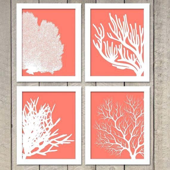 Coral Wall Decor Coral Wall Decor Navy Gold Art Gold Coral Prints On Throughout Coral Wall Art (View 24 of 25)