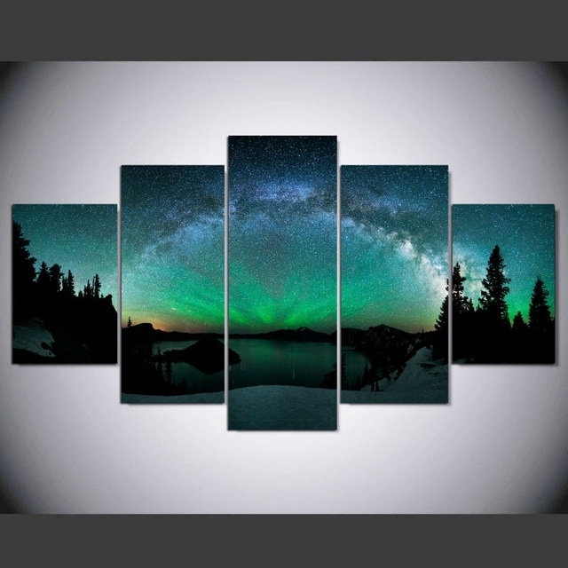 Dafenjingmo Arts 5 Piece Canvas Art Print Over Aurora Painting Inside 5 Piece Wall Art (Photo 1 of 25)