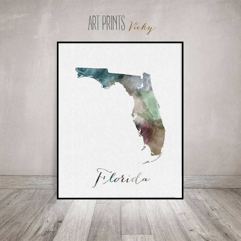 Florida Wall Art Inspirational Florida Map Print Travel Map Florida With Regard To Florida Wall Art (Photo 9 of 20)