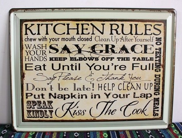 Free Shipping Vintage Tin Wall Signs New Listing Kitchen Rules Tin Throughout Tin Wall Art (Photo 15 of 25)