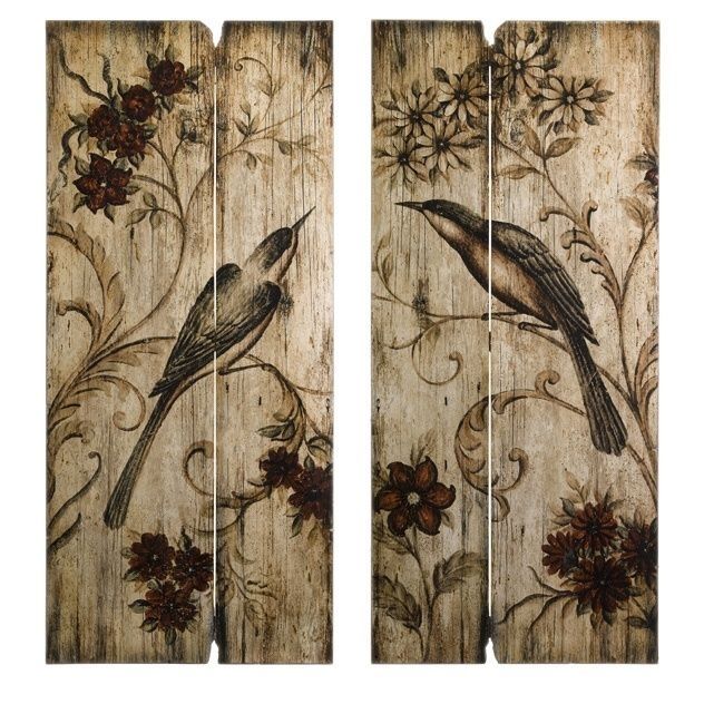 French Country Wall Art | French Country S/2 Bird & Floral Wood For Country Wall Art (Photo 1 of 25)