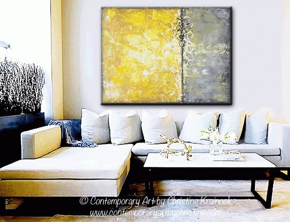 Giclee Print Art Yellow Grey Abstract Painting Canvas Prints Regarding Modern Large Canvas Wall Art (View 7 of 25)