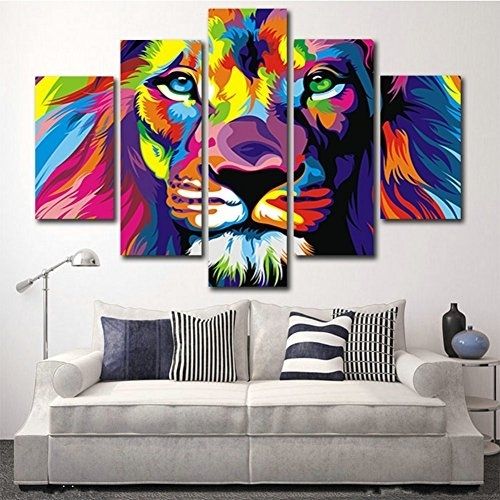 H.cozy 5 Piece Free Shipping Original Animal Oil Painting Pictures With 5 Piece Canvas Wall Art (Photo 25 of 25)