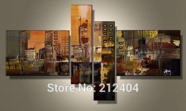 Hand Painted 4 Piece Wall Art Multi Panel Canvas Oil Painting Huge Within Multi Piece Wall Art (Photo 1 of 20)