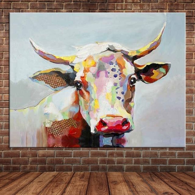 Hand Painted Oil Painting Cow Large Canvas Wall Art Cute Animal Within Cow Canvas Wall Art (Photo 1 of 25)