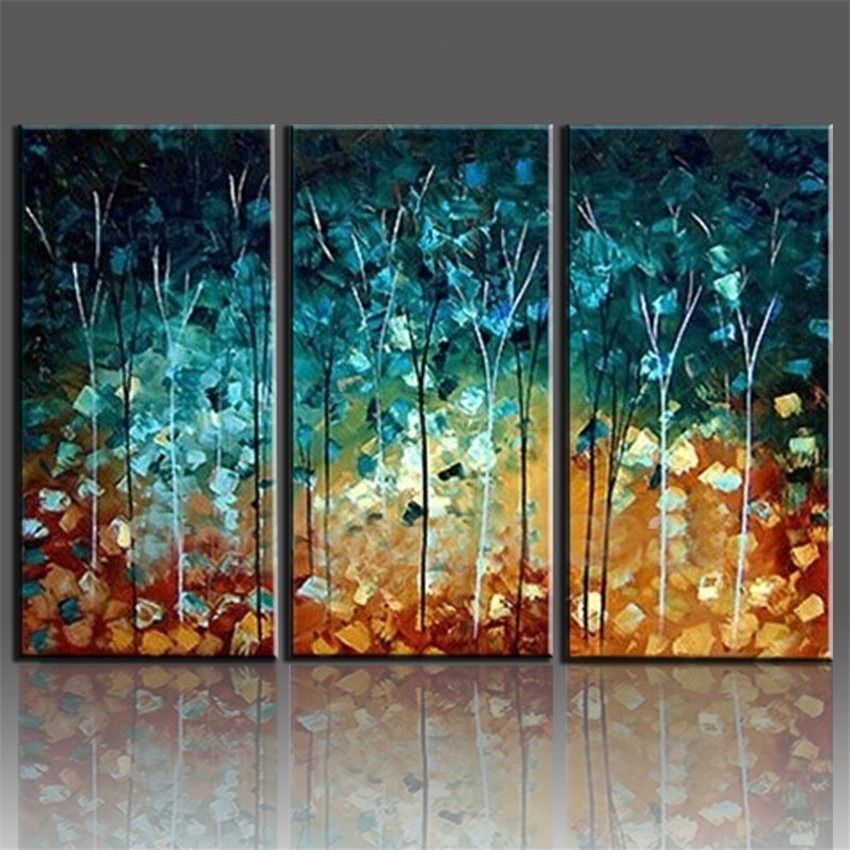 Handmade Painting Trees Large Frameless Paintings Oil Picture 3 For Cheap Large Canvas Wall Art (Photo 18 of 25)