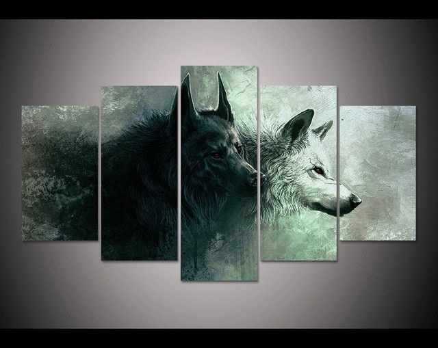 Hd Print 5 Pieces Canvas Wall Art Print Wolf Painting Canvas Modern Pertaining To Wall Art Canvas (View 1 of 10)