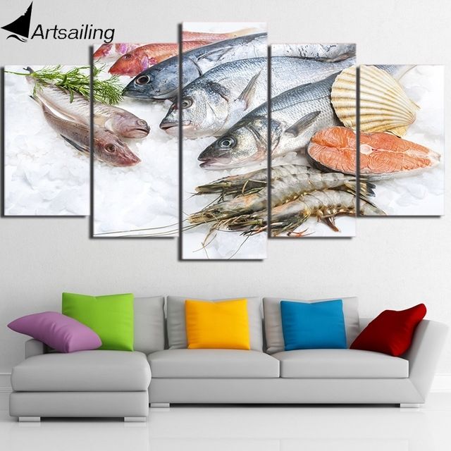 Hd Printed 5 Piece Canvas Art Fresh Seafood Modern Large Canvas Wall With Regard To Modern Large Canvas Wall Art (Photo 9 of 25)