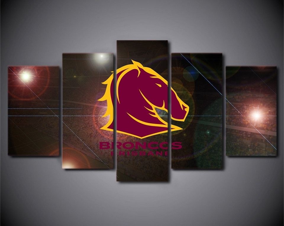 Hd Printed 5 Piece Canvas Art Nrl Logo Rugby Broncos Ice Wall Intended For Broncos Wall Art (View 18 of 20)