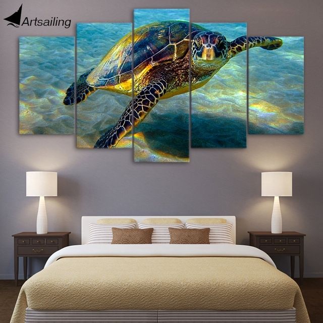 Hd Printed 5 Piece Wall Art Canvas Deep Ocean Turtles Canvas Within Sea Turtle Canvas Wall Art (Photo 11 of 25)