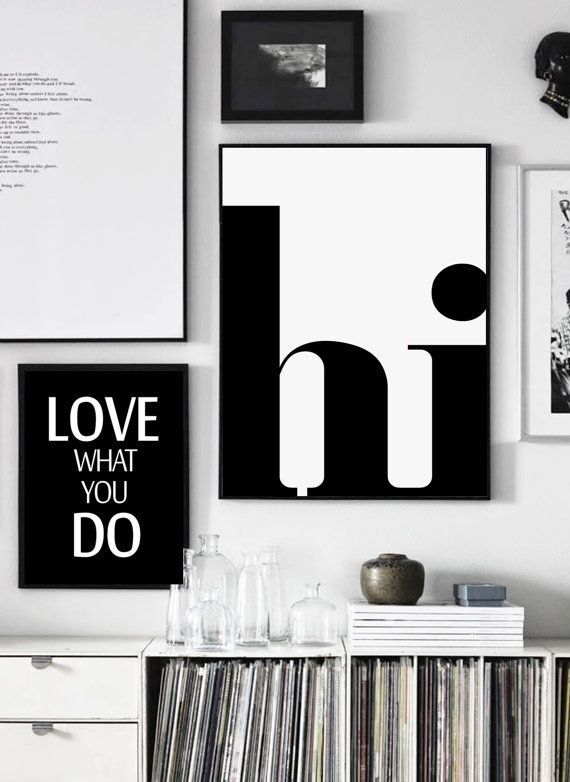 Hi Print, Modern Typography Print, Black And White, Printable Art Intended For Modern Wall Art (View 5 of 10)