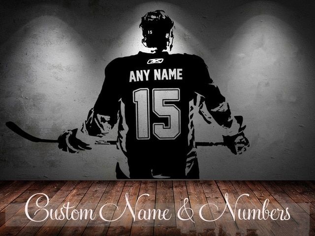 Hockey Player Wall Art Decal Sticker Choose Name Number Personalized Inside Hockey Wall Art (Photo 1 of 10)