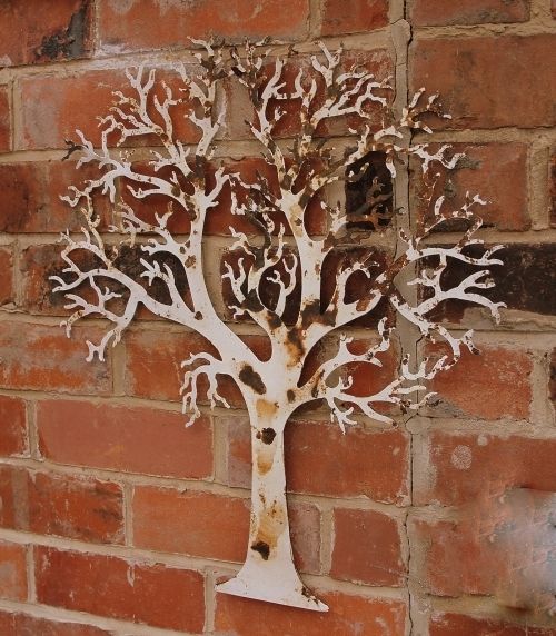 Ivory Metal Outdoor Wall Art Tree Shabby Vintage Chic Garden Gift Within Metal Outdoor Wall Art (View 20 of 25)