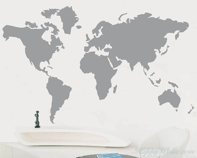 Map Of The World Vinyl Decals Modern Wall Art Sticker Pertaining To Wall Art Stickers World Map (View 18 of 25)