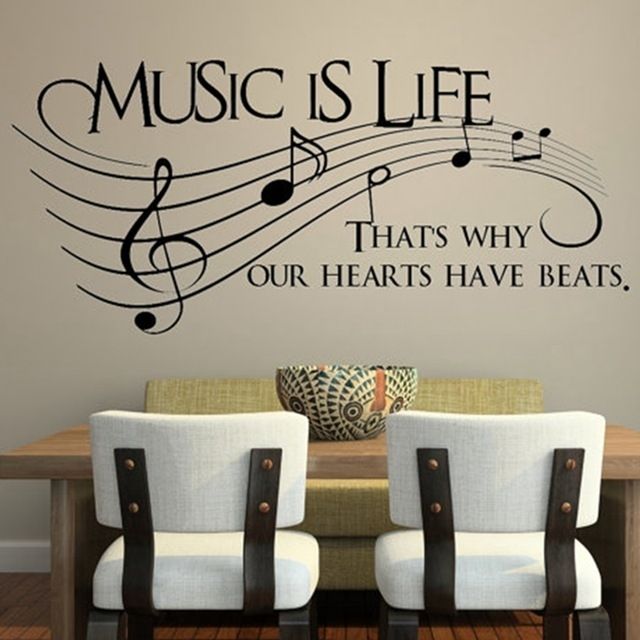 Music Is Life.. That's Why Our Hearts Have Beats Vinyl Wall Decal Regarding Music Wall Art (Photo 1 of 10)