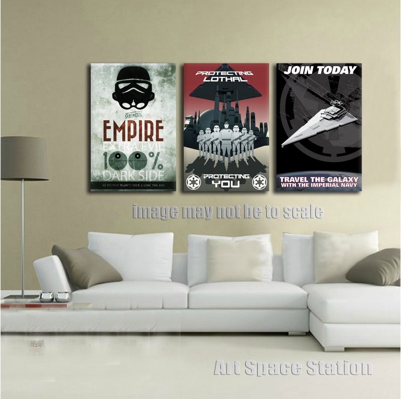 No Frame Black And White Poster Star Wars Empire Modern Canvas Wall Inside Black And White Large Canvas Wall Art (View 11 of 25)