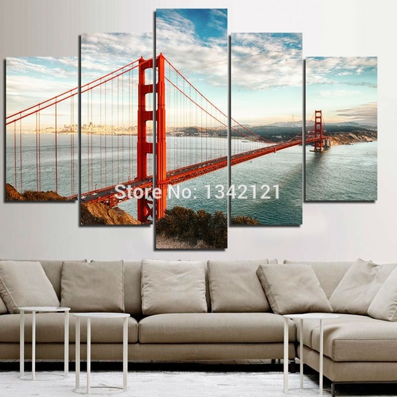 No Frame California Sky Golden Gate Bridge Modular Wall Picture Art Regarding California Wall Art (View 13 of 20)