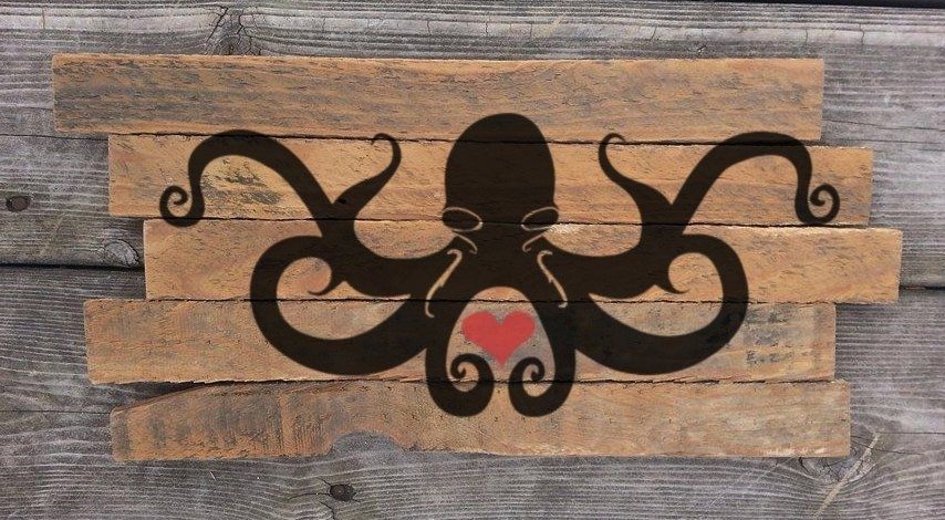 Octopus Love Painting On Reclaimed Wood Sign – Octopi  Octopus Wall Art In Octopus Wall Art (Photo 13 of 20)