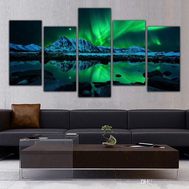 Online Cheap 5 Panel Canvas Art Aurora Borealis Sea Wave Canvas Inside 5 Piece Canvas Wall Art (Photo 4 of 25)