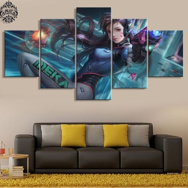 Overwatch D.va Wall Art 5 Panel Canvas Painting Picture Cuadros Wall In Panel Wall Art (Photo 14 of 25)