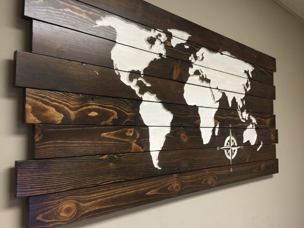 Pallet Sign World Map Carved Wood Wall Art Home Decor At Within For Intended For Wall Art Map Of World (Photo 24 of 25)
