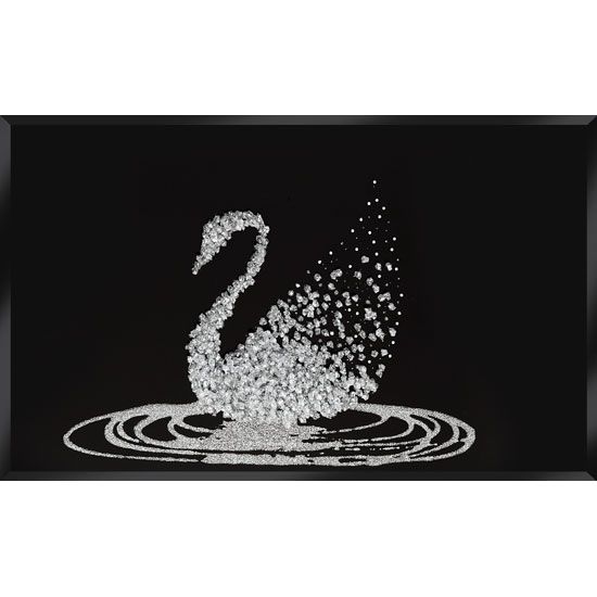 Peyton Glass Wall Art In Silver Glitter Swan On Black With Regard To Black Wall Art (View 18 of 20)