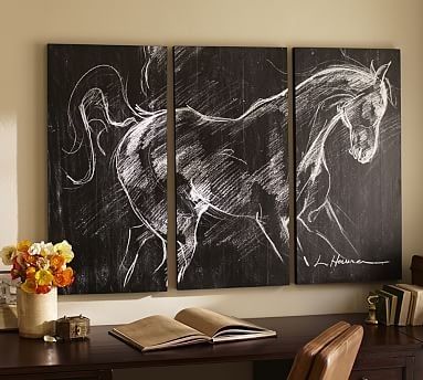 Planked Horse Triptych Wall Art, 30 X 54", Black/white | Home Decor Inside Horses Wall Art (View 3 of 20)