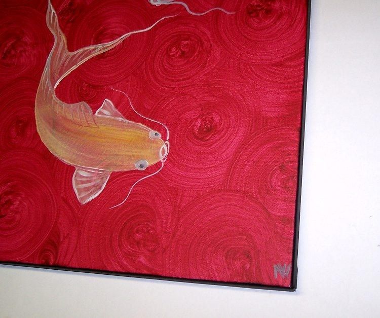 Red Koi Fish Painting Chinese Zen Wall Art Style Original Art Zen Inside Fish Painting Wall Art (View 14 of 25)