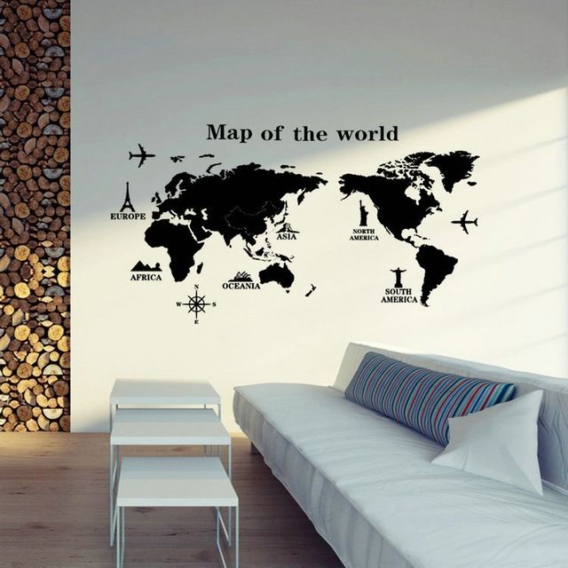 Featured Photo of 2024 Popular Wall Art Stickers World Map