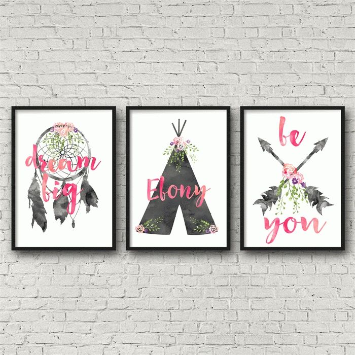 Set Of 3 Tribal Watercolour Nursery/bedroom Wall Art Prints With Regard To Wall Art Prints (View 11 of 20)