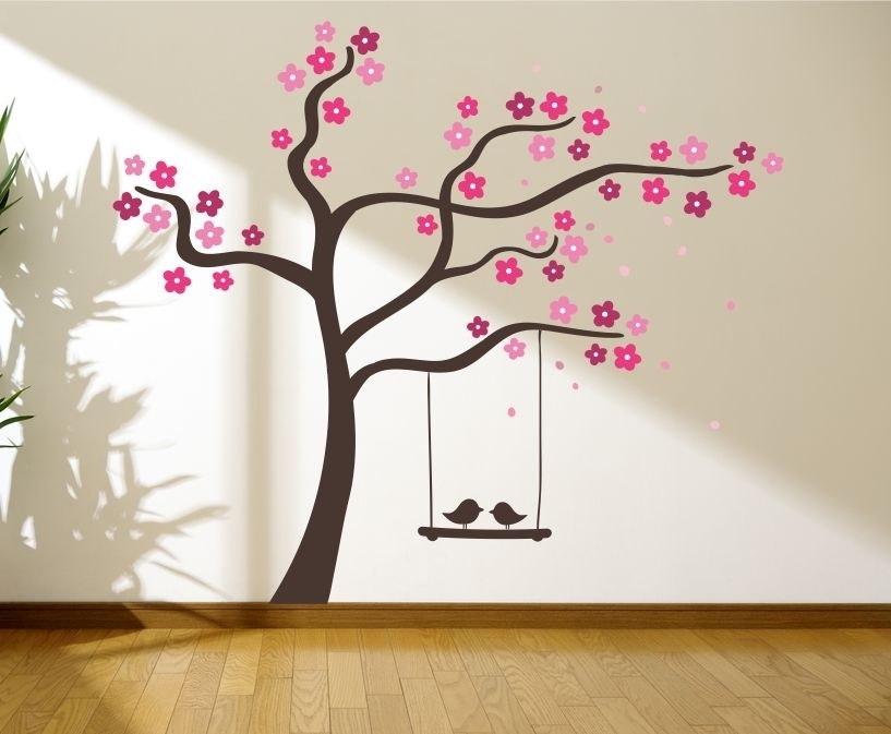 Tree With Love Birds On A Swing Wall Graphics, Wall Graphic, Tree Within Stick On Wall Art (Photo 1 of 20)