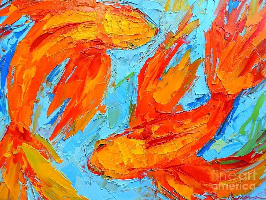 Two Orange Koi Fish – Modern Impressionist Palette Knife – Yin Yang Inside Fish Painting Wall Art (View 23 of 25)