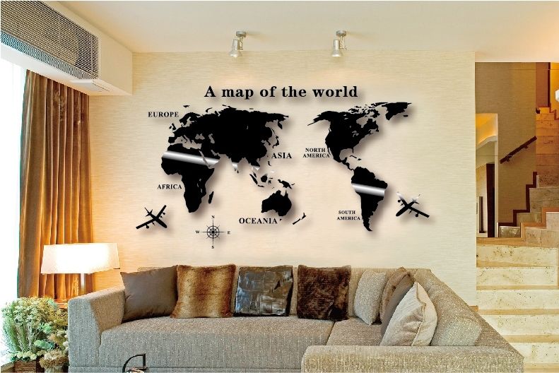 Wall Art Decal World Map Wall Sticker Globe Earth Wall Decor For With Regard To Map Of The World Wall Art (Photo 1 of 25)