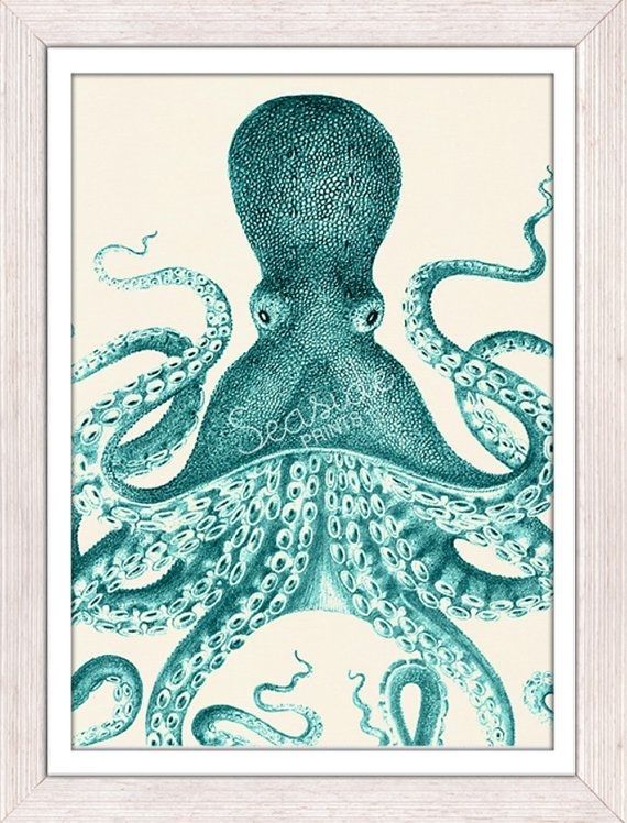 Wall Decor Poster Vintage Octopus Nº33  Sea Life Poster Print Intended For Octopus Wall Art (Photo 6 of 20)