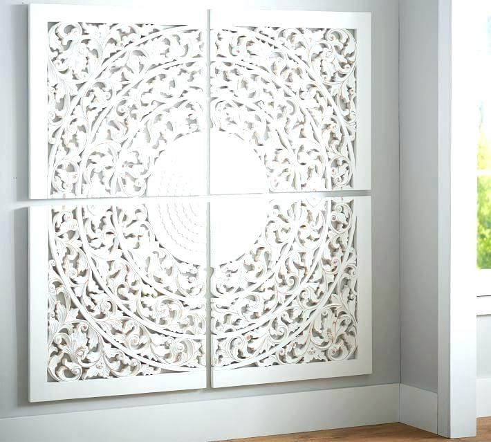 White Carved Wall Decor Whitewashed Wood Wall Art Wood Medallion With Regard To Wood Medallion Wall Art (Photo 1 of 25)