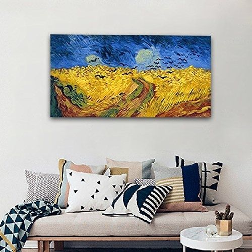 Wieco Art – Wheatfield With Crows Large Modern Framed Giclee Canvas Intended For Modern Framed Wall Art Canvas (Photo 13 of 25)