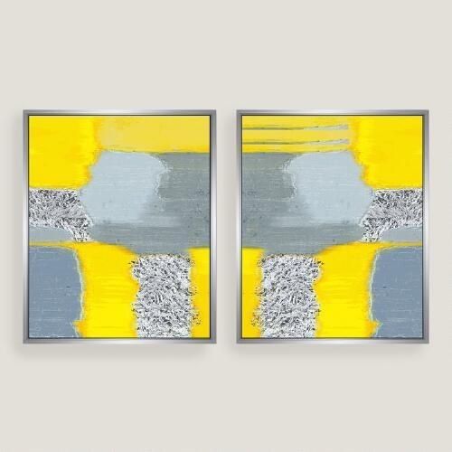 Yellow Grey Abstract Canvas Wall Art Inside Yellow Wall Art (View 8 of 20)