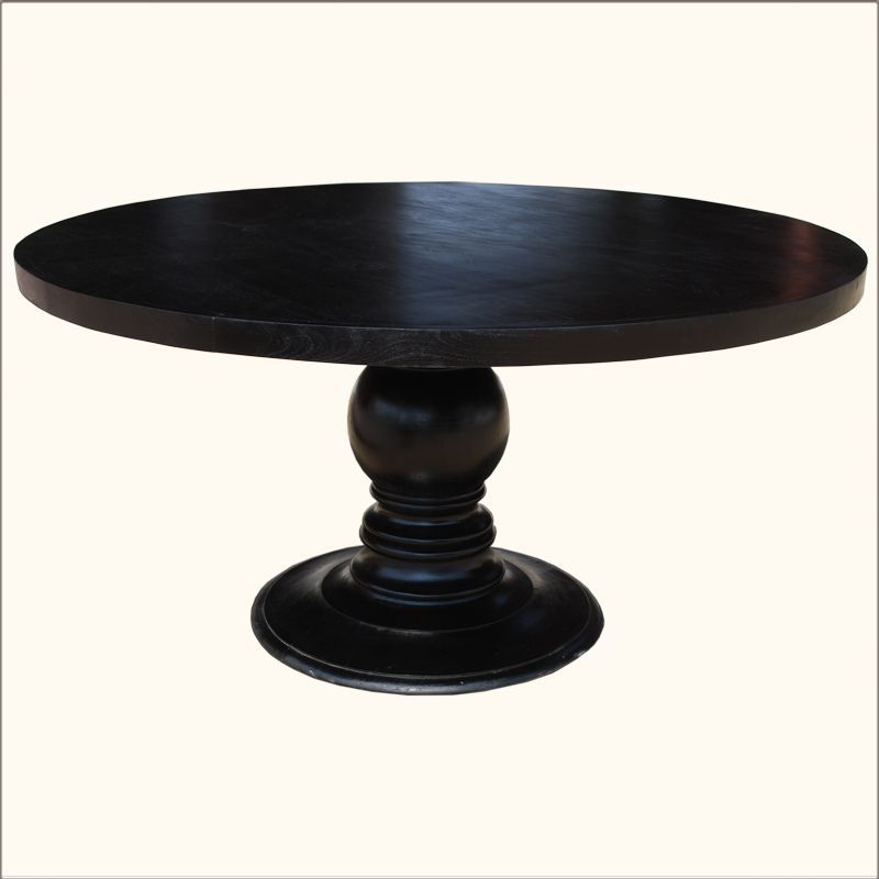 1f. 72" Black Round Dining Table Made In Solid Wood W Round Pedestal For Dark Round Dining Tables (Photo 9 of 25)