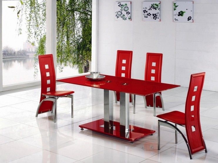 Alba Small Red Glass Dining Table With Alison Dining Chair Within Red Dining Chairs (View 8 of 25)
