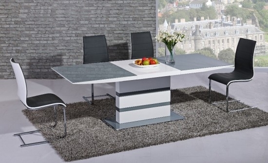 Arctic Grey And White High Gloss Extending Dining Table Dtx 2104gw Regarding Black Gloss Extending Dining Tables (Photo 1 of 25)