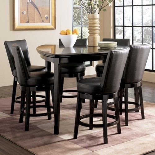 Ashley Millennium Emory 7 Piece Triangle Pub Table Set With 6 Pertaining To Jaxon 5 Piece Extension Counter Sets With Wood Stools (View 8 of 25)