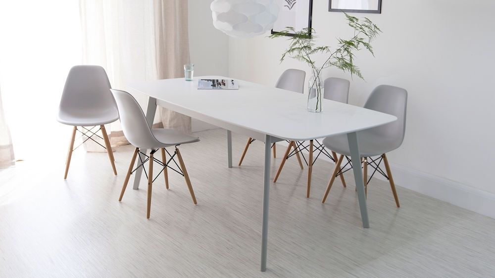 Aver Grey & White Extending Dining Table And Eames Chairs Inside White Dining Sets (View 1 of 25)