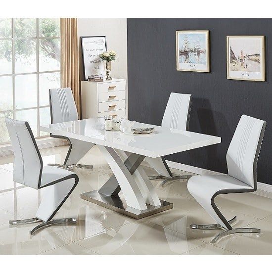 Axara Extendable Dining Set Small White Grey Gloss 4 Gia Regarding Extending Dining Table And Chairs (View 1 of 25)