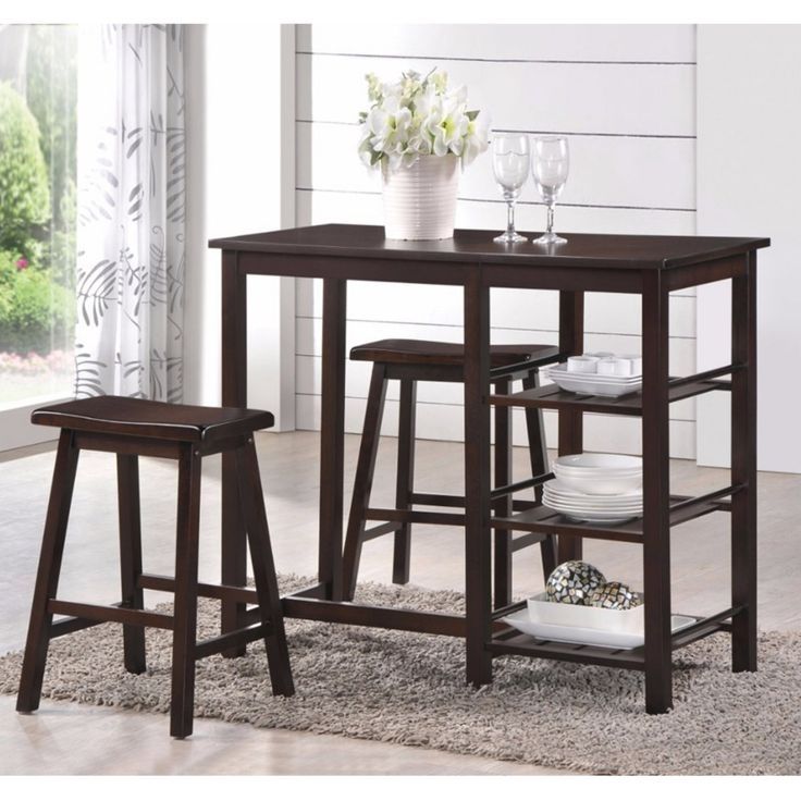 Benzara Spacious 3 Piece Rectangular Counter Height Table Set In With Carly 3 Piece Triangle Dining Sets (Photo 1 of 25)